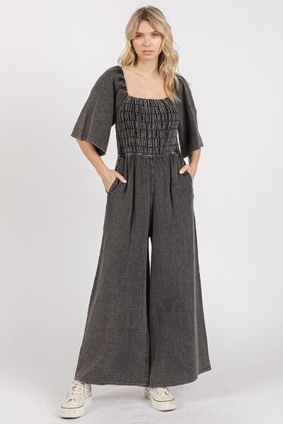 Mittoshop Mineral Wash Gauze Ruched Wide Leg Jumpsuit - Lositime