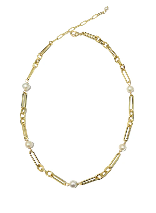 Kennedy Pearl Paperclip Necklace Gold - Lositime