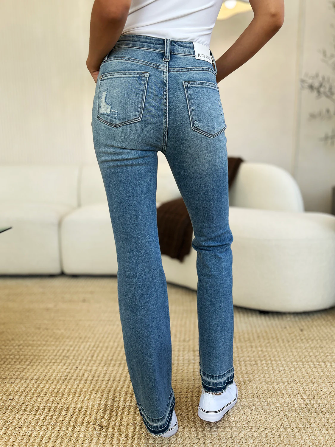 Judy Blue Full Size Mid Rise Destroyed Hem Distressed Jeans - Lositime