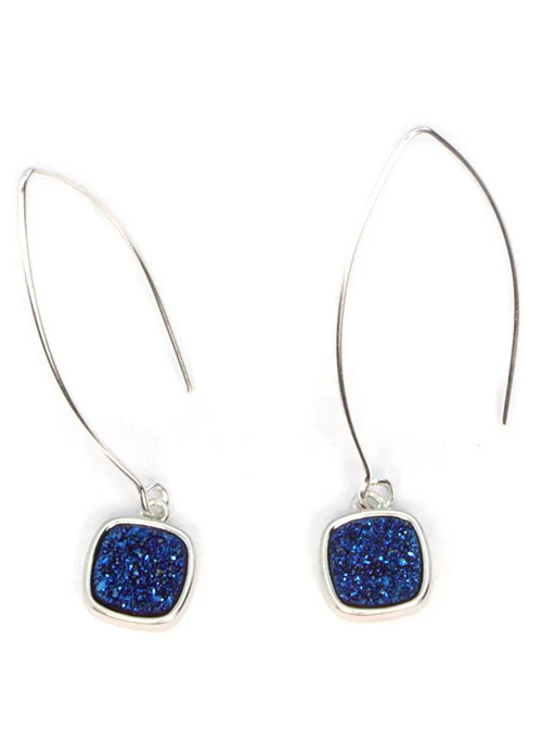 Mia Square Druzy Wire Earrings in Silver - Lositime