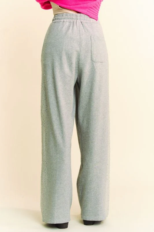 Davi & Dani Rhinestone Elastic Waist Wide Leg Pants - Lositime