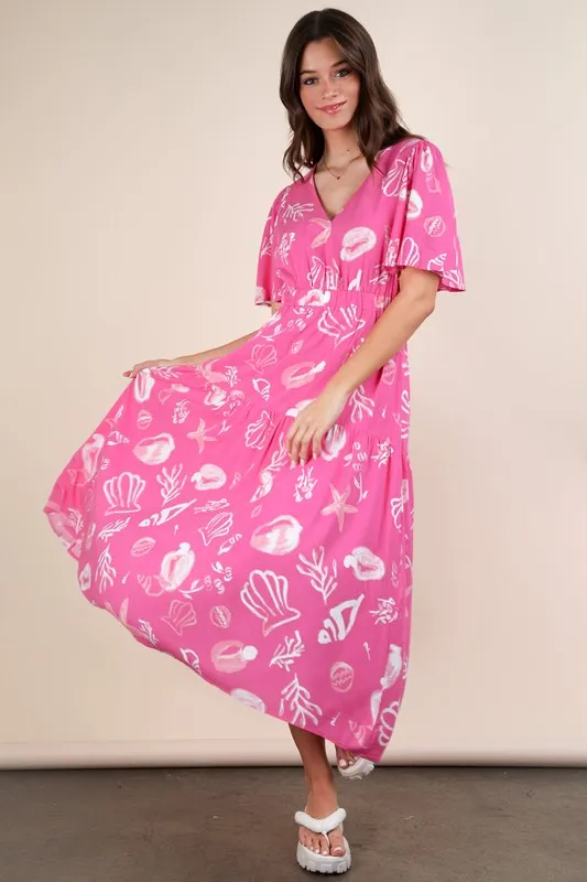 VERY J Printed V-Neck Resort Midi Dress - Lositime