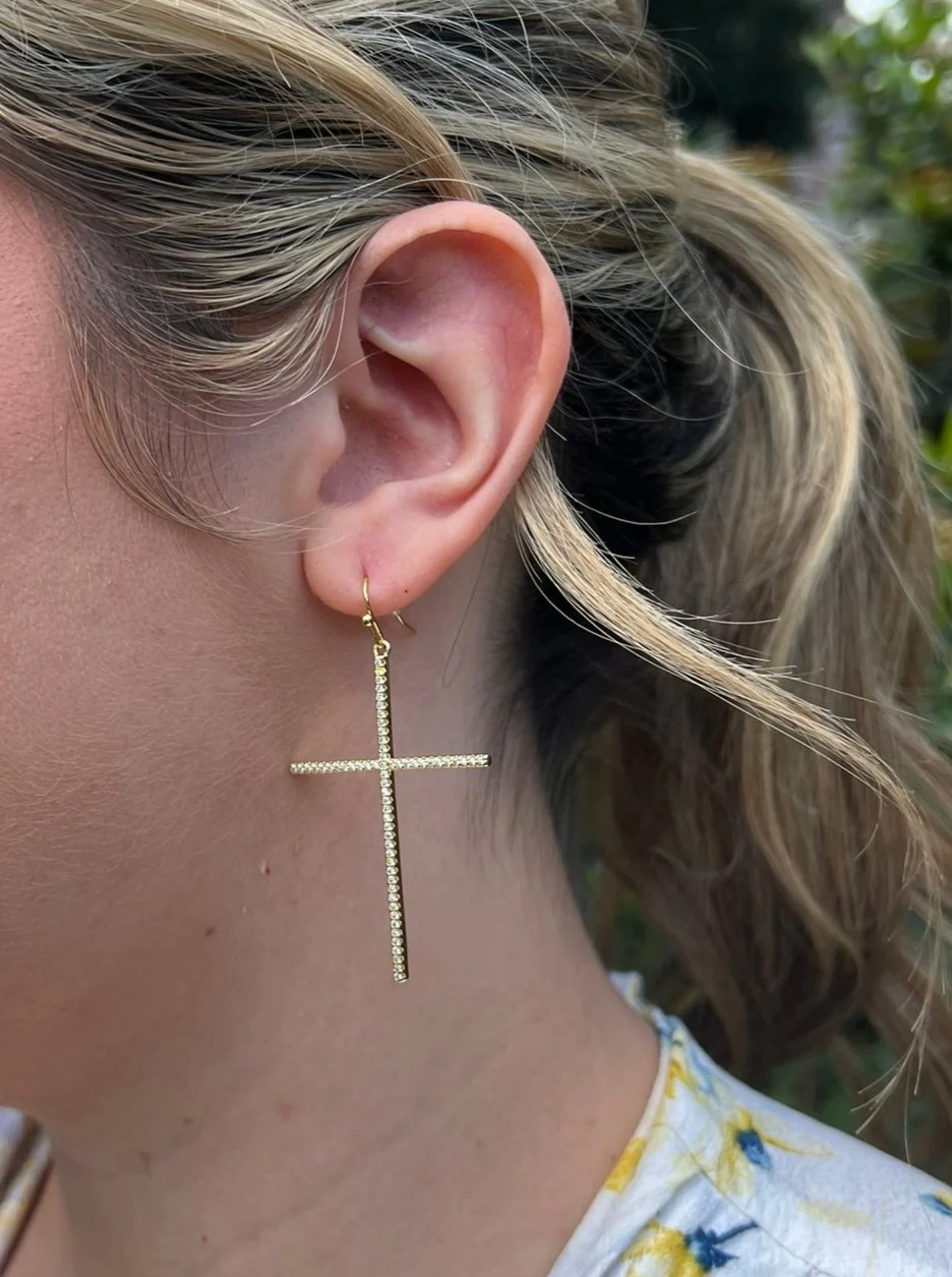 Large CZ Cross Earrings - Lositime
