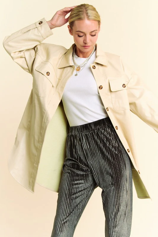 Davi & Dani Faux Leather Button Up Jacket with Chest Pockets - Lositime