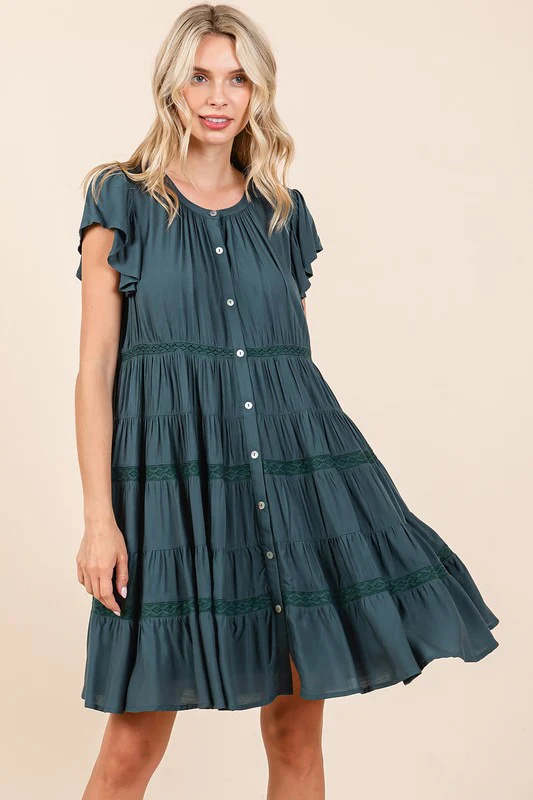 Mittoshop Lace Detail Ruffled Button Down Tiered Dress - Lositime