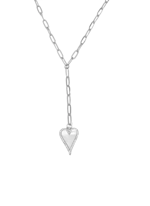 Heart and Pearl Pave Y Necklace Silver - Lositime