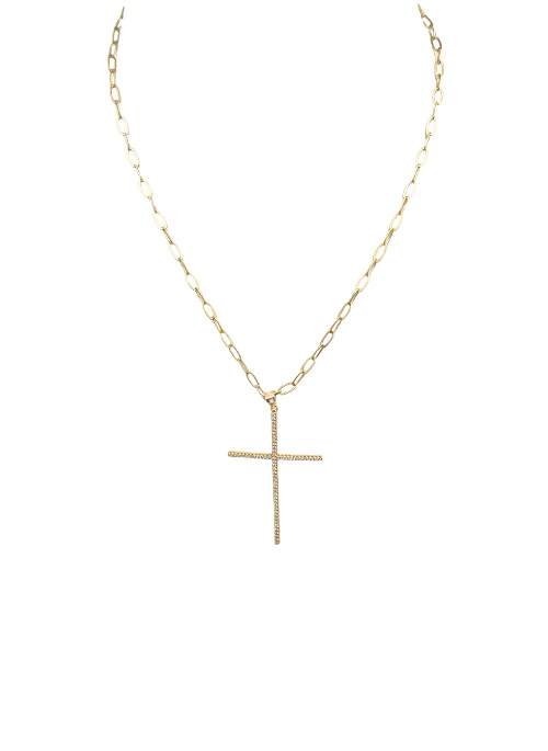 CZ Pave Cross Necklace Gold - Lositime