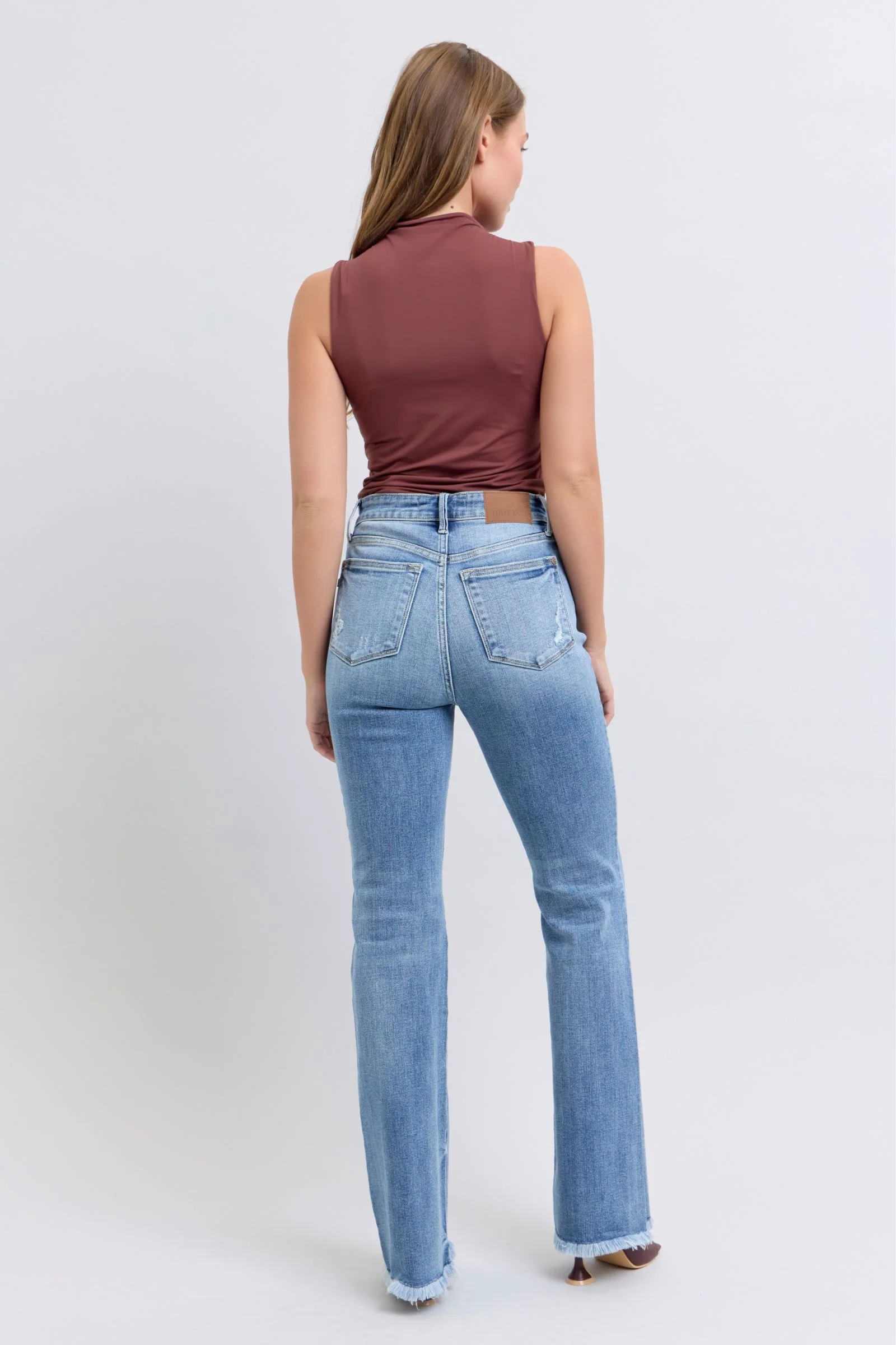 Judy Blue Full Size Raw Hem High Rise Bootcut Jeans - Lositime