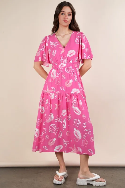 VERY J Printed V-Neck Resort Midi Dress - Lositime