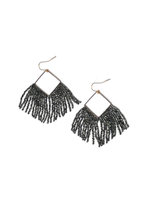 Hope Black Stone Fringe Earrings - Lositime