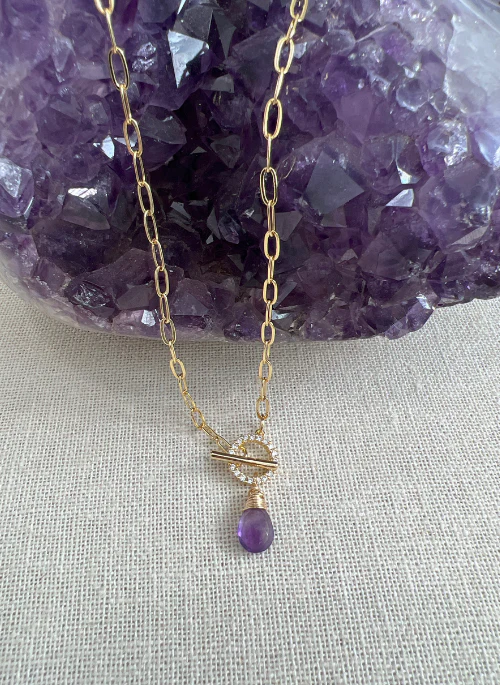 Olivia Amethyst Necklace with CZ's - Lositime