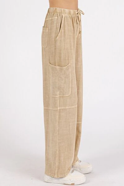 Mittoshop Mineral Wash Drawstring Elastic Waist Pants - Lositime