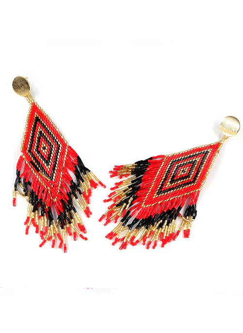 Anitha Beaded Earrings in Red - Lositime