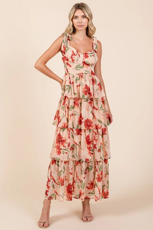 Mittoshop Layered Floral Sweetheart Neck Maxi Dress - Lositime
