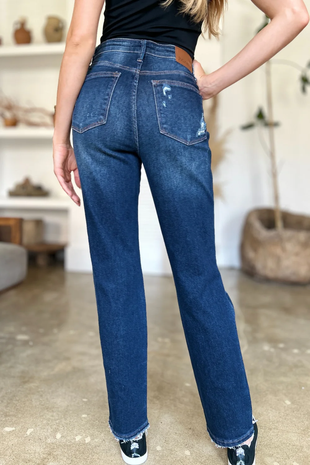Judy Blue Full Size High Waist Rigid Magic Heavy Destroy Straight Jeans - Lositime