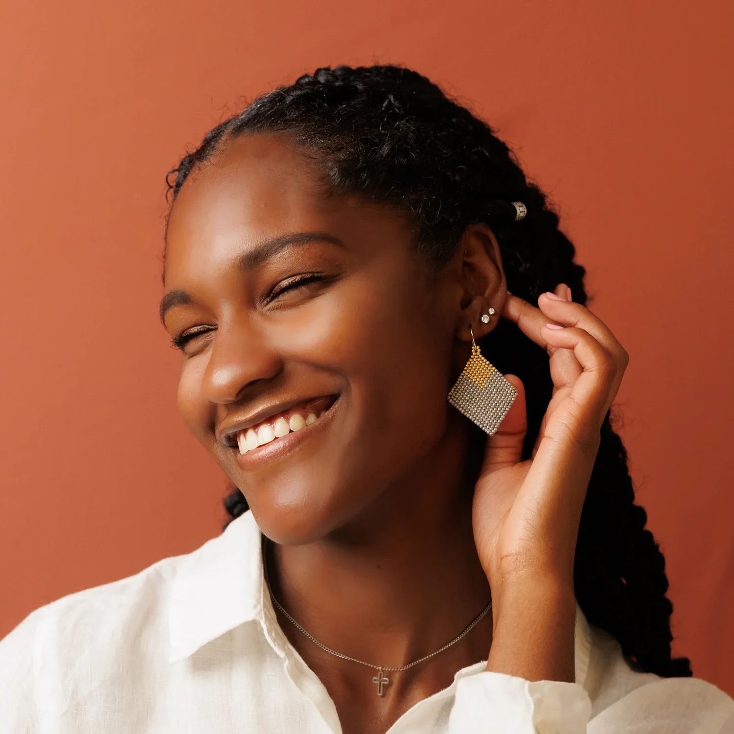 Florian White and Gold Bead Earrings - Lositime