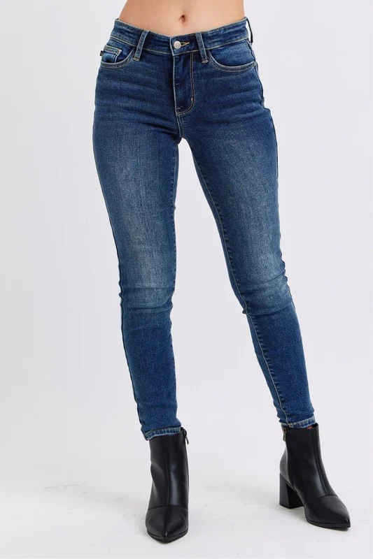 Judy Blue Full Size Run Mid-Rise Waist Skinny Jeans with Thermal Lining - Lositime