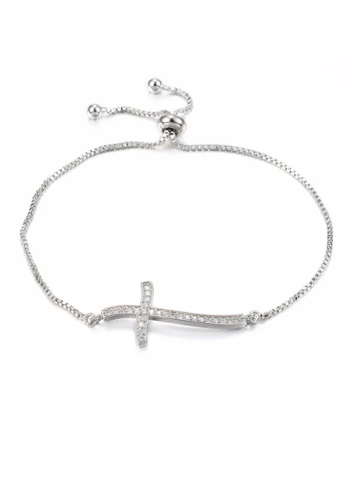 CZ Curved Cross Bracelet - Lositime