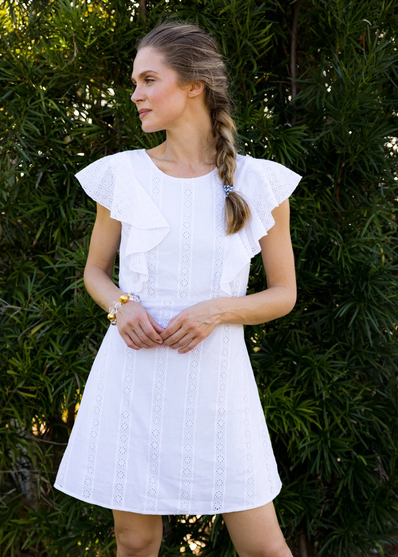 White Eyelet Ruffle Dress - Lositime