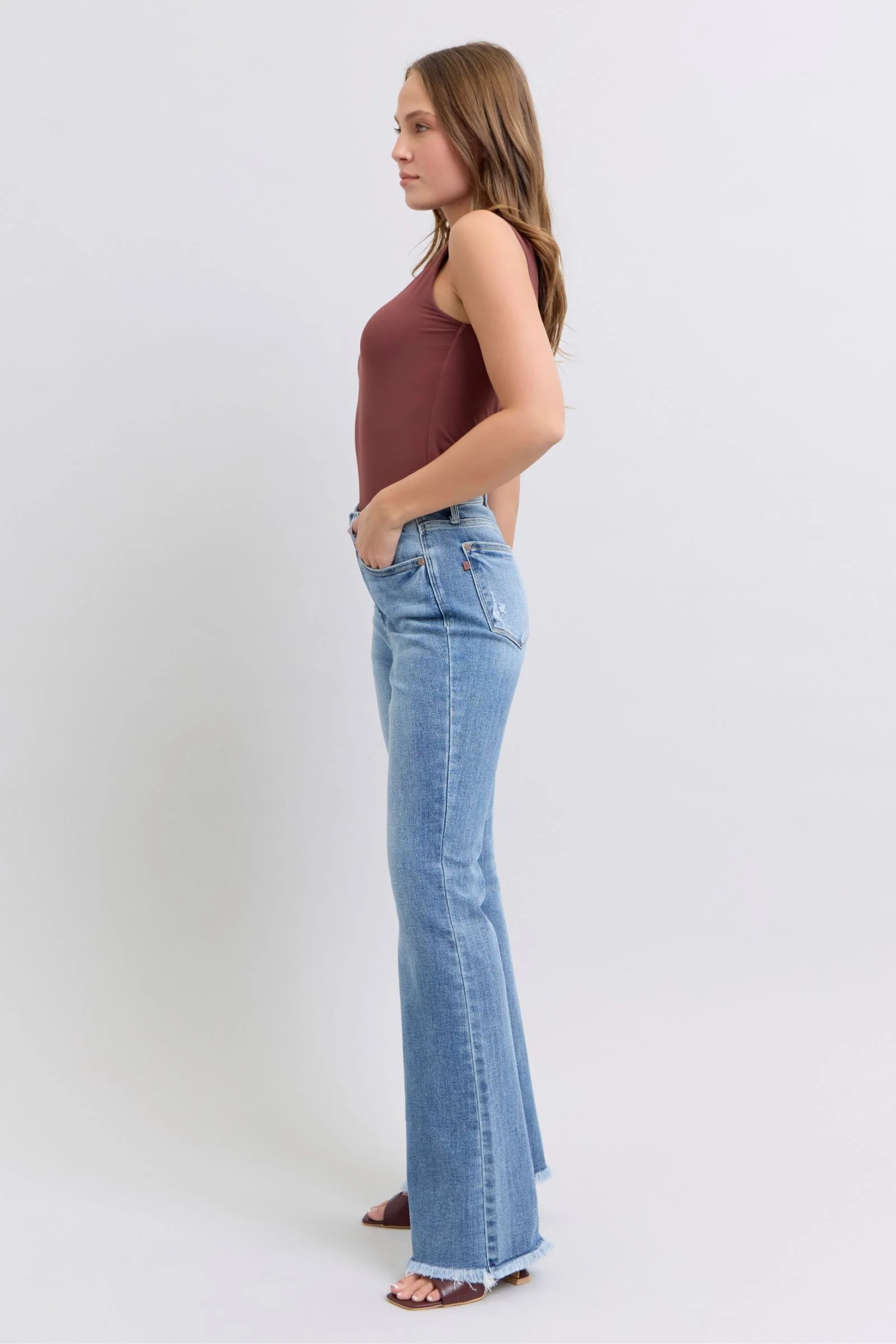Judy Blue Full Size Raw Hem High Rise Bootcut Jeans - Lositime