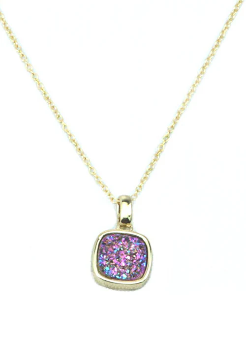 Christy Square Druzy Necklace in Gold - Lositime