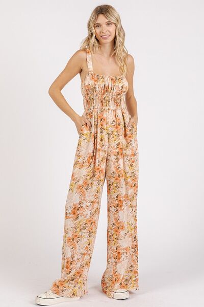 Mittoshop Flower Print Gathered Bust Sleeveless Jumpsuit - Lositime