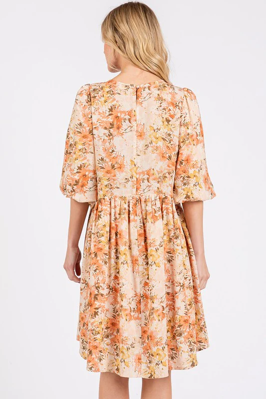 Mittoshop Flower Print Linen Blend Babydoll Mini Dress - Lositime