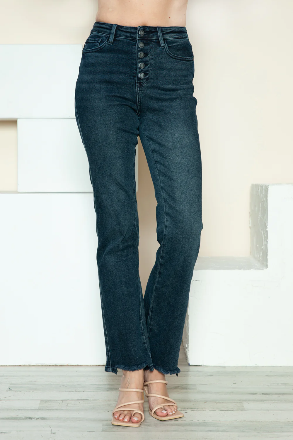 Judy Blue Full Size Button Fly Hem Destroy Straight Jeans - Lositime