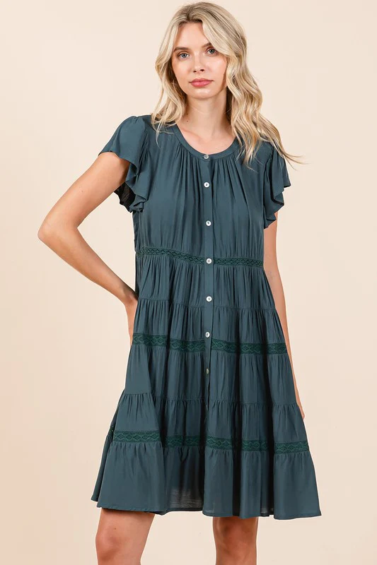 Mittoshop Lace Detail Ruffled Button Down Tiered Dress - Lositime