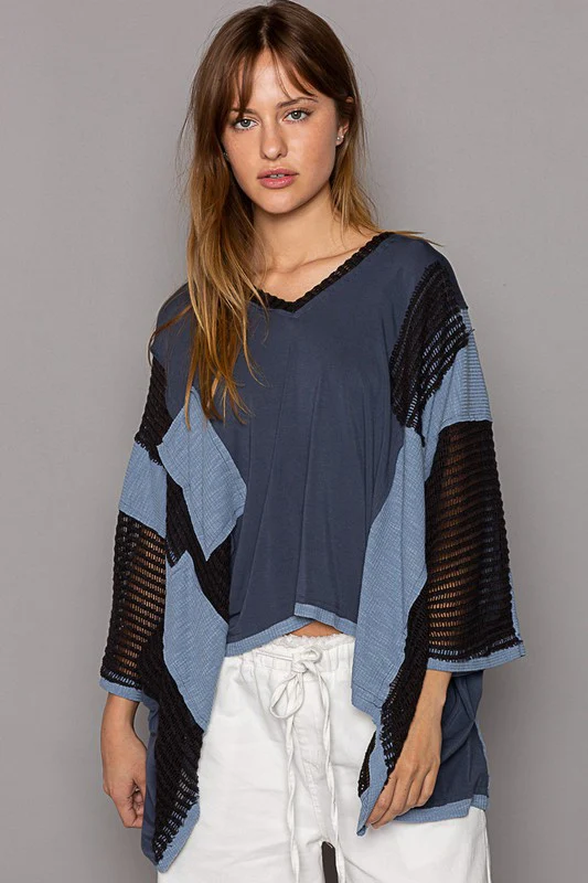 POL High-Low Contrast V-Neck Top - Lositime