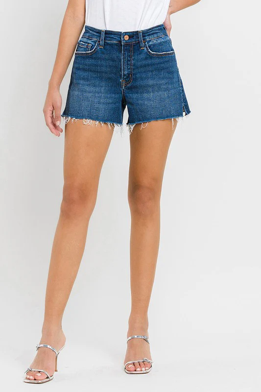 High Rise Slit Raw Hem A-Line Shorts - Lositime