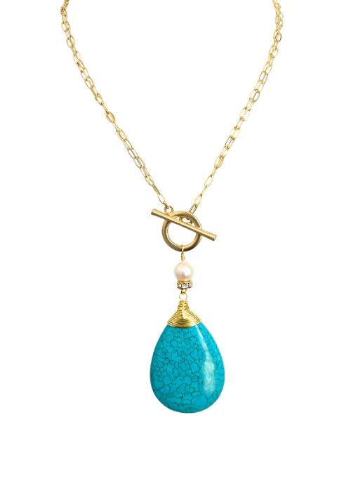 2 Way Gold Turquoise Howlite Necklace - Lositime