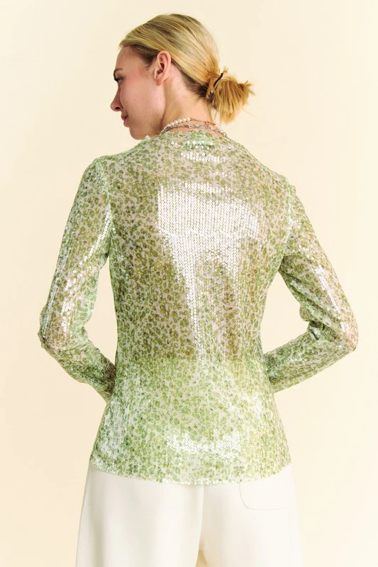 Davi & Dani Sequin Mock Neck Long Sleeve Mesh Top - Lositime