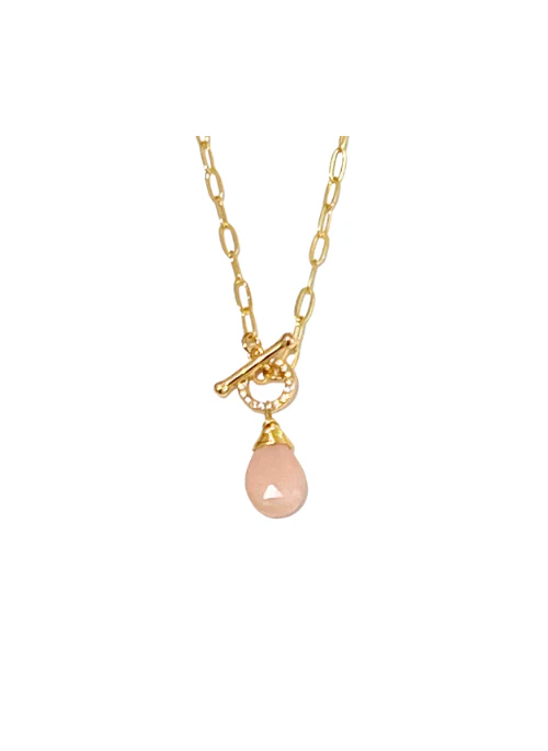 Olivia Pink Opal Necklace with CZ's - Lositime