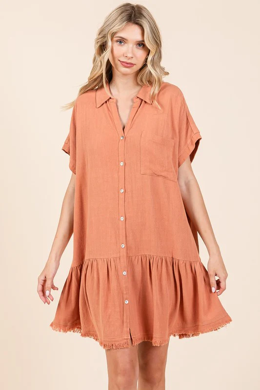 Mittoshop Linen Blend Button Down Shirt Mini Dress - Lositime