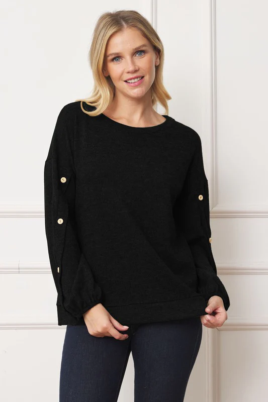 Drop Shoulder Button Sleeve Detail Top - Lositime