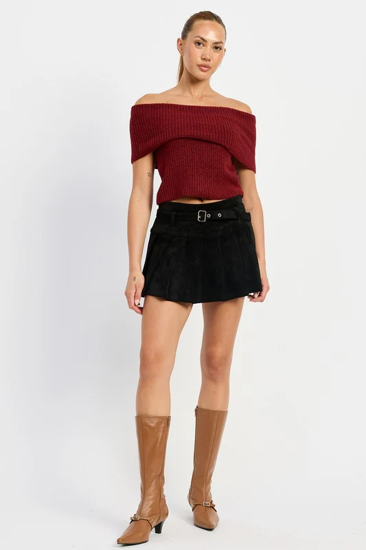 PLEATED SUEDE SKORT WITH BELT - Lositime