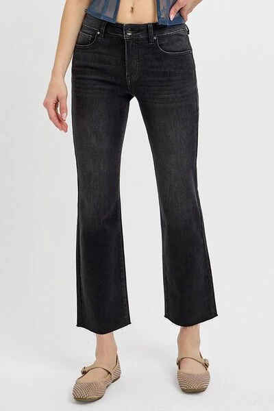 RISEN Tummy Control Mid Rise Crop Straight Jeans - Lositime