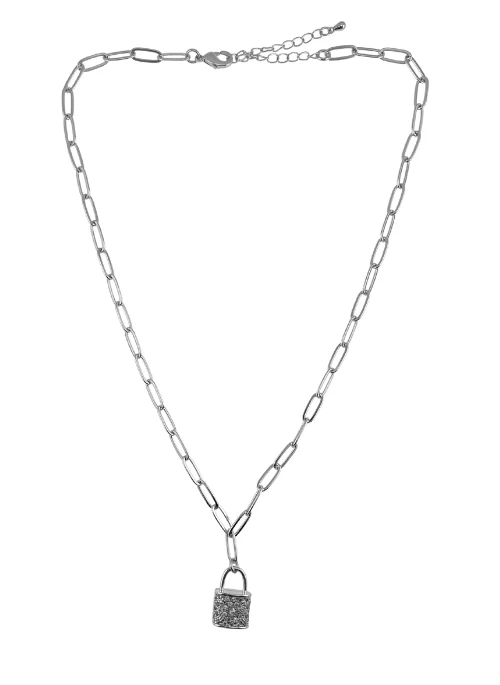 Lily Paperclip CZ Lock Necklace - Lositime
