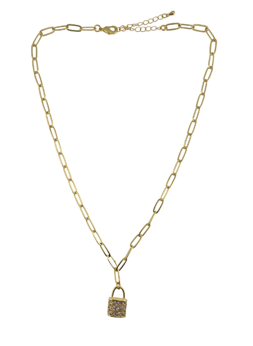 Lily Paperclip CZ Lock Necklace - Lositime
